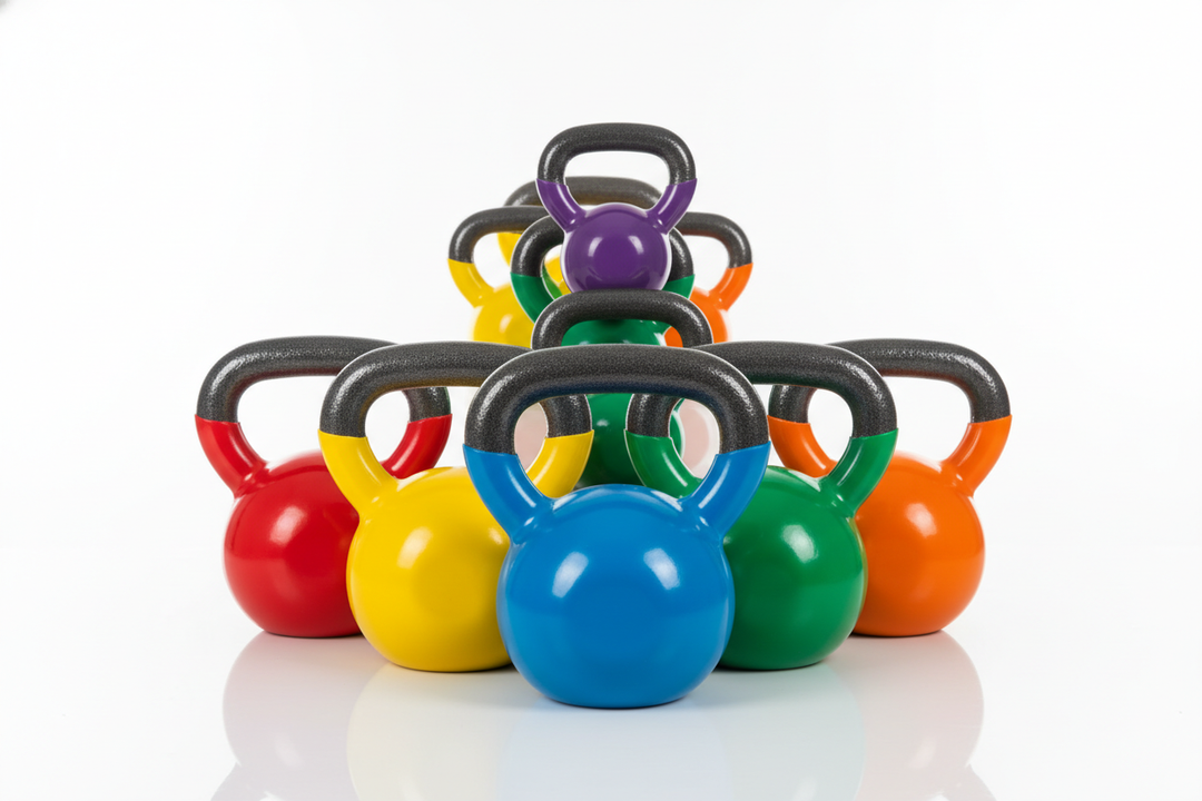 colorful kettlebells 